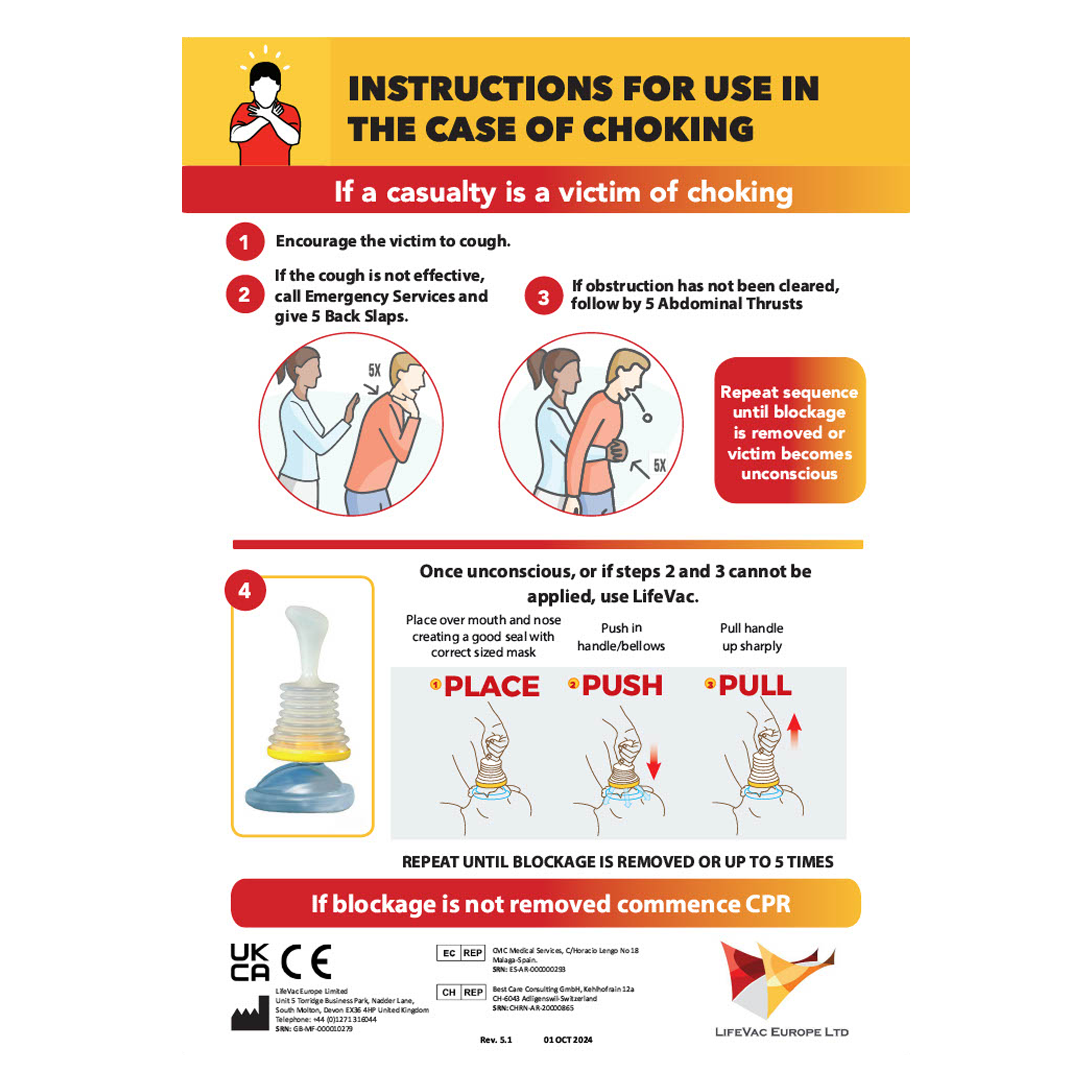 A3 Basic Life Saving Poster - Choking First Aid & LifeVac® Guide